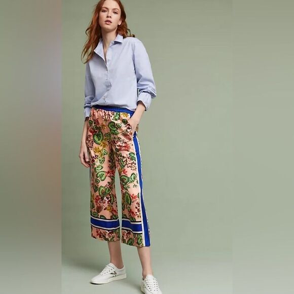 Elevenses for Anthropologie Gardener Silk Wide-Leg Pants Size L
